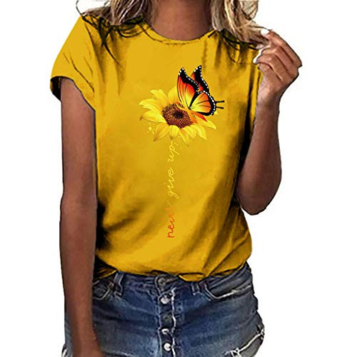 YUehswet Womens Short Sleeve TopsWomens Plus Size T-Shirts Casual Girls Sunflower Printing Tees Short Sleeved Blouse Shirt Yellow
