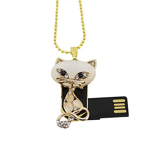 FIRSTMEMORY USB 2.0 Flash Drive 64GB Cute Cat Shape Jewelry Flash Drive Pen Drive Thumb Drive with Necklace Novelty Crystal Memory Stick Data Storage -64 GB Cat-