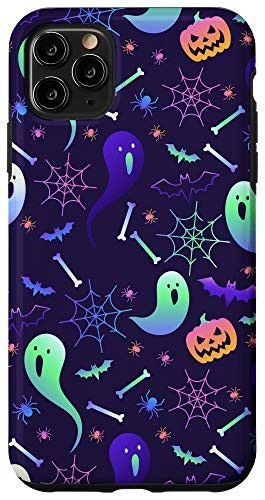 iPhone 11 Pro Max Halloween Funny Pumpkin - Ghosts Bats and Spiders Pattern Case