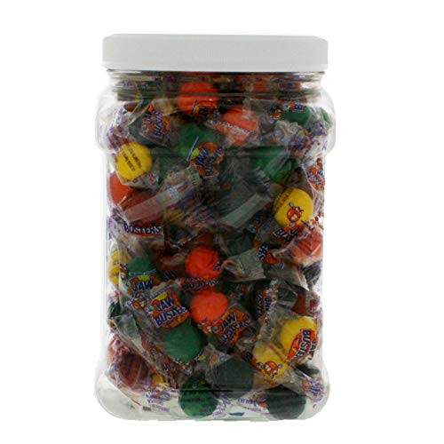 Jawbuster 1.75 Pound Bulk Individually Wrapped Jaw Buster Jawbreakers - Original Bulk Jaw Breaker Hard Candies in 64 FL OZ Gift Ready Reusable Square Jar