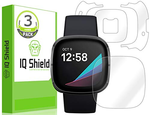 IQ Shield Full Body Protector Compatible with Fitbit Sense -3-Pack- Plus Clear -Full Coverage- Screen Protector HD and Anti-Bubble Film