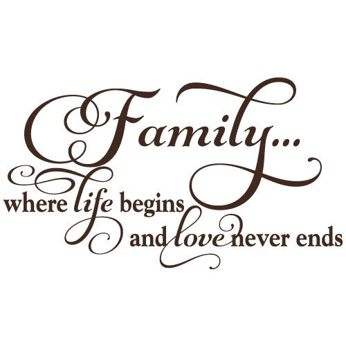 Family Where Life Begins and Love Never Ends Quote Vinyl Wall Decal Sticker Art Home Decor Brown