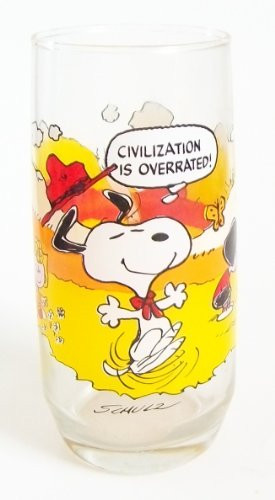 Vintage McDonalds Camp Snoopy Peanuts Collection Glass CIVILIZATION IS OVERRATED