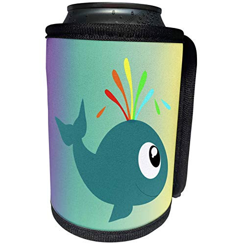 3dRose Florene - Childrens Art IV - Print of Teal Baby Whale On Aqua Yellow Gradient Back - Can Cooler Bottle Wrap -cc_212855_1-