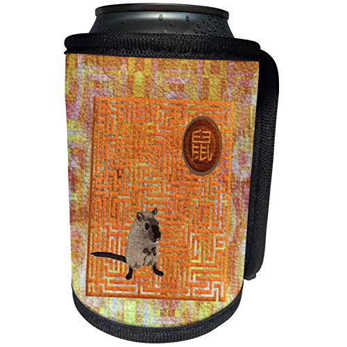 3dRose Beverly Turner Chinese New Year Design - Rat on Maze Sign of the Rat in Chinese Abstract Orange Yellow - Can Cooler Bottle Wrap -cc_306448_1- 3dRose Beverly Turner Chinese New Year Design - Rat on Maze Sign of the Rat in Chinese Abstract Orange Yellow - Can Cooler Bottle Wrap -cc_306448_1-