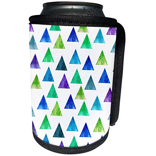 3dRose InspirationzStore patterns - Blue and Green Triangle Pattern on white - stamp textured arty print - Can Cooler Bottle Wrap -cc_183967_1-