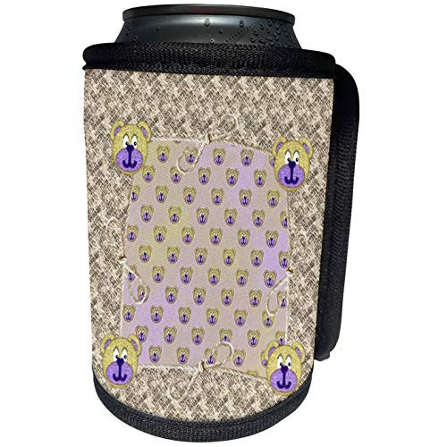 3dRose Beverly Turner Baby Stuff Design - Baby Bear Faces Trimmed with Yarn Yellow and Purple - Can Cooler Bottle Wrap -cc_192551_1-