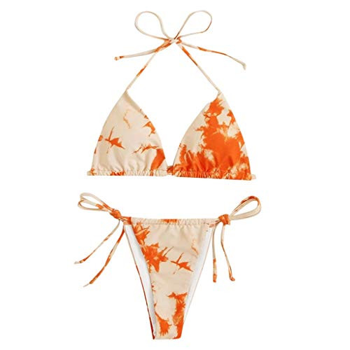 Triangle Bikini Set for Women Girls Tie Side Bottom Padded Top Bathing Suit Summer Beachwear Orange