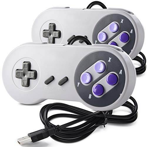 2 Pack SAFFUN Retro SNES USB Controller Gamepad USB PC Super Classic Controller Joypad for Windows PC Mac Linux Raspberry Pi Sega Higan Emulator -Grey-