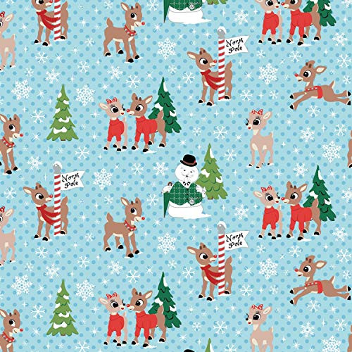 Christmas Fabric Character Winter Holiday Coll. Rudolph  and  Friends North Pole in Blue 100 percent Premium Quality Cotton Fabric by The Yard