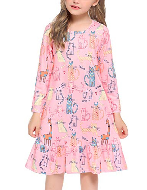 Arshiner Kids Girls Nightgowns Long Sleeve Sleepwear Nightie Pajamas Dress Pink Size 12