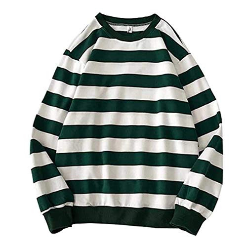 YAnGSale Mens Stripe Sweatshirt Pullover Tops Autumn Winter Shirt Round Neck Blouse Long Sleeved Tunic Top T-Shirt -Green S-