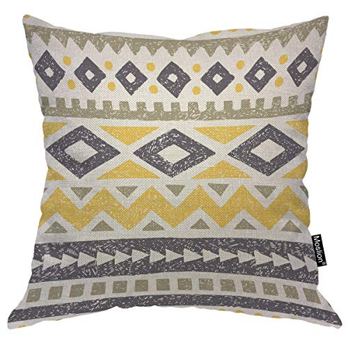 Moslion Geometric Pillows Ethnic Stripes Yellow Grey Wave Squares Triangles Throw Pillow Cover Decorative Pillow Case Square Cushion Accent Cotton Linen Home 18x18 Inch Moslion Geometric Pillows Ethnic Stripes Yellow Grey Wave Squares Triangles Throw Pillow Cover Decorative Pillow Case Square Cushion Accent Cotton Linen Home 18x18 Inch