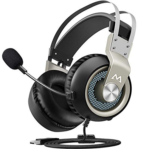 Mpow EG3 Gaming Headset, 7.1 Surround Sound Gaming Headphones, 50mm Driver, Stereo USB Headset with Noise Cancelling Mic, Over Ear Soft Memory Earmuff, LED Light, Easy Volume/Mic Control for PC, PS4