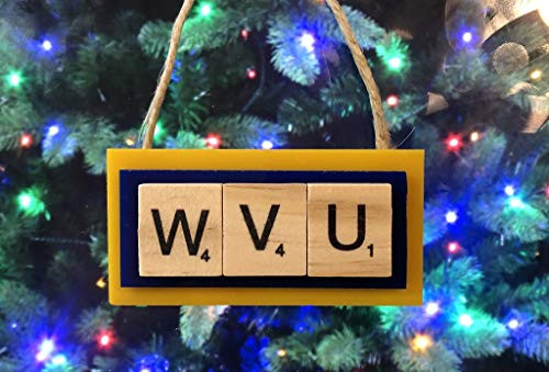 WVU West Virginia Mountaineers Christmas Ornament Scrabble Tiles Craft