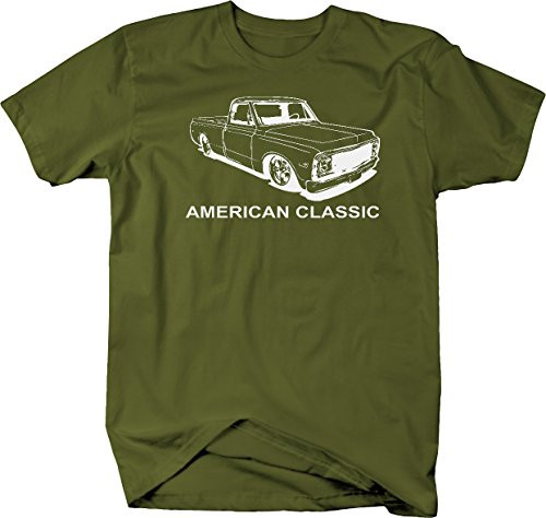 American Classic Racing C10 Fleetside 196772 Pickup Truck T Shirt for Men Large Military Green