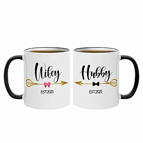 Fatbaby Hubby and Wifey Coffee Mug-Mr Mrs Mugs for CouplesValentines Day Gift for Wifey Hubby Him HerAnniversary Wedding Couple Mug Set 11oz