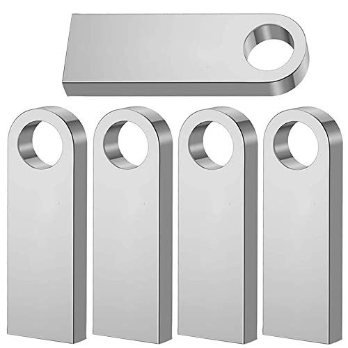 USB Stick 5 X 32GB Metal Pen Thumb Flash Drives Jump Drive Memory External Storage Stick with Keychain Design -Silver- -Silver-32G-5p-
