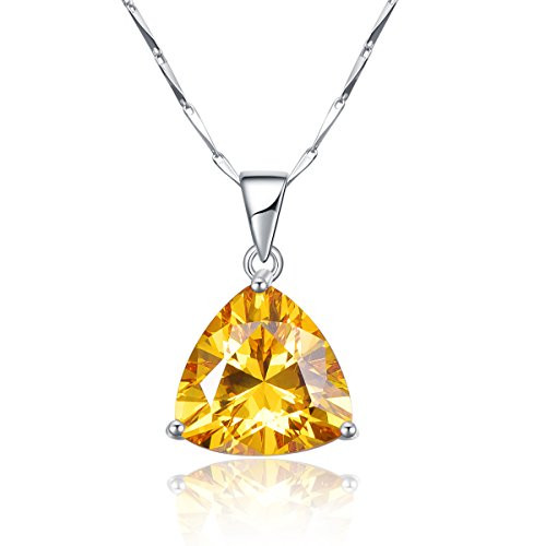 BONLAVIE 9.35ct Womens 925 Sterling Silver Triangle Shaped Created Yellow Citrine Pendant Necklace 18 inch BONLAVIE 9.35ct Womens 925 Sterling Silver Triangle Shaped Created Yellow Citrine Pendant Necklace 18 inch