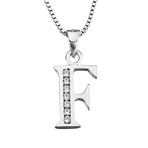 YFN Initial F Pendant Necklace in Sterling Silver with Cubic Zirconial 26 Letter Alphabet Jewelry for Women Teen Girl