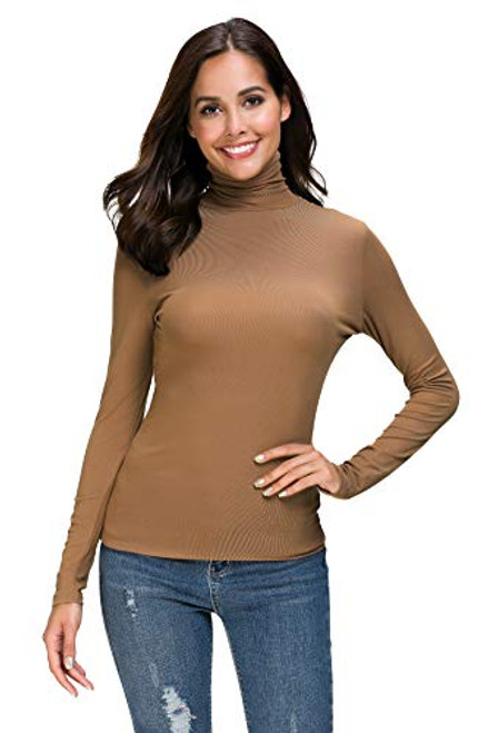 Women Turtleneck Long Sleeve T Shirt Basic Slim Fit Tops