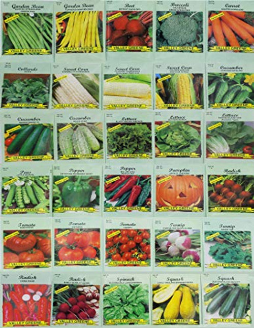 30 Packs of Deluxe Valley Greene Heirloom Vegetable Garden Seeds Non-GMO-Guaranteed 30 Different Varieties as Listed-