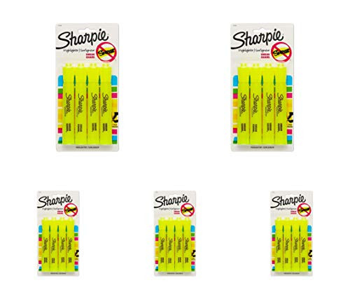 Sharpie 25164PP Accent Tank Highlighters Chisel Tip Fluorescent Yellow 4-Count - 5 Pack