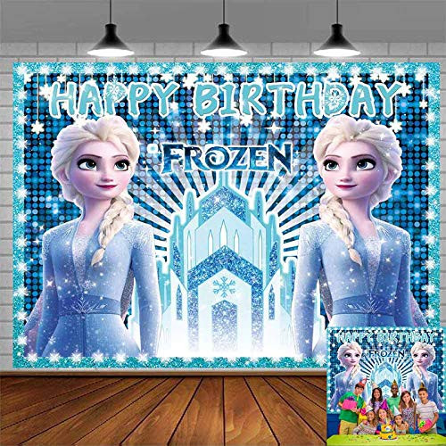 Frozen Birthday Party Supplies Photography Backdrops Girl Elsa Princess Birthday Party Cake Table Decoration Banner Background Photo Studio Props 7x5ft