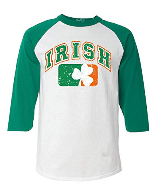 shop4ever Vintage Irish Flag Shamrock Baseball Shirt St. Patricks Day Raglan Shirt Small White/Kelly6785