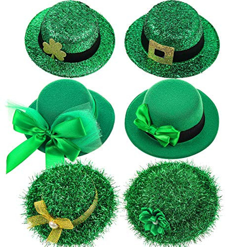 6 Pieces St. Patricks Day Party Hat Hairpins Leprechaun Hats Mini Hat Hair Clips Irish Green Accessories for Women Girls St. Patricks Day Decorations