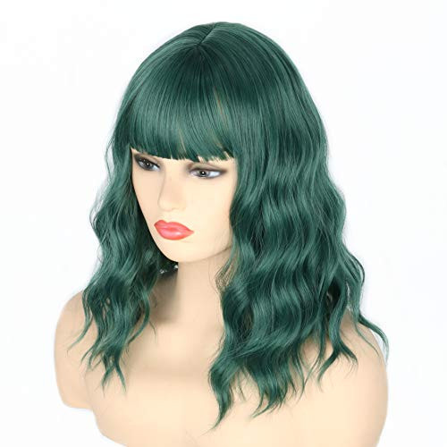 Topcosplay Dark Green Wigs for Women Short Curly Bob Wigs Halloween Costume Cosplay Wig