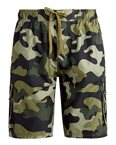 Kanu Surf Mens Barracuda Swim Trunks -Regular  and  Extended Sizes- Camo Army Green Medium