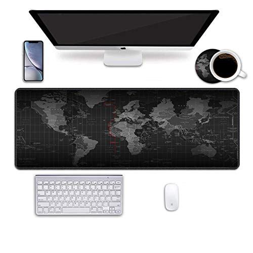 Desk Pad Mat Gaming Mouse Pads with Coasters Office Desk Mat 31.5 inch x11.8 inch Large Gaming Mouse Pad Durable Extended Computer Mouse Pad with Non-Slip Rubber Base for Office  and  Home -World Map Pattern-