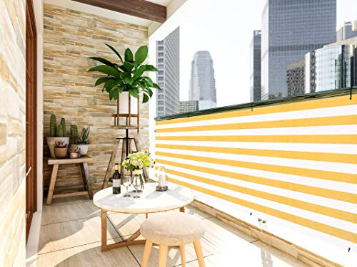 LOVE STORY 3 x 16 Yellow and White Balcony Deck Privacy Screen Cover UV Protection Weather-Resistant 3 FT Height Shield 88 percent