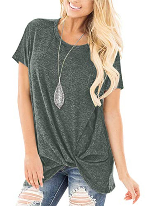 onlypuff Grayish Green Shirts Side Knot Twist Front Tops Casual Tunic Tops L onlypuff Grayish Green Shirts Side Knot Twist Front Tops Casual Tunic Tops L