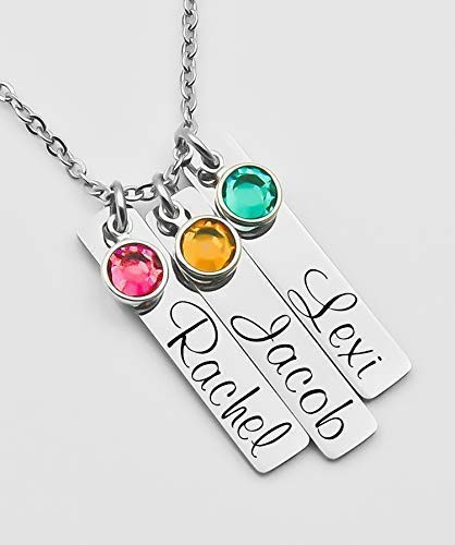 Personalized birthstone bar necklace 