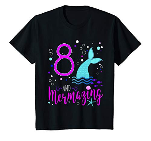 Kids Mermaid Girls 8th Birthday Shirt 8 Years Old Party Gift