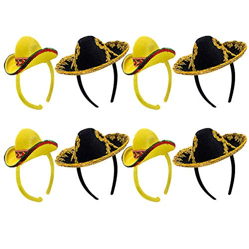 Tigerdoe Taco Costume Hat - Sombrero Headbands - Food Costumes - Costume Party Hat- Cinco De Mayo Hats - Fiesta Party -8Pack Sombrero Headbands- Black