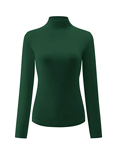 KLOTHO Christmas Womens Slim Fitted Mock Turtleneck Tops Long Sleeve Lightweight Base Layer Shirts Green Medium