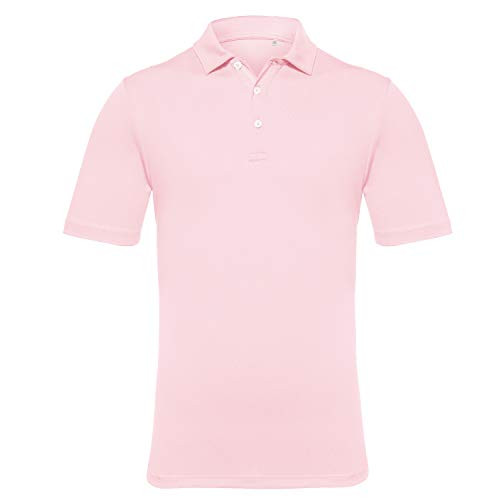 EAGEGOF Mens Regular Fit Golf Polo Shirt Short Sleeve Stretch Quick Dry Performance Polo-Pink 3XL-