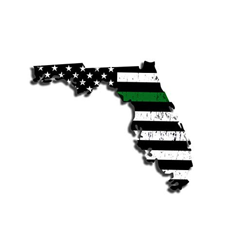 Tower Decals 13 inch X 9 inch Florida State Thin Green Line Distressed Subdued US Flag Decal FL TGL Militarry