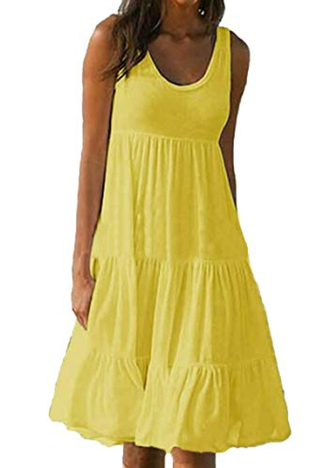 YMING Womens Casual Loose Dress Sleeveless Summer Tank Swing Dress Party Dress Yellow 3XL YMING Womens Casual Loose Dress Sleeveless Summer Tank Swing Dress Party Dress Yellow 3XL