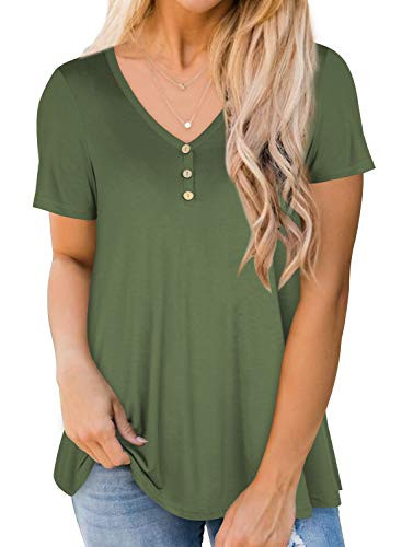 Womens Army Green Summer Short Sleeve Tee Shirts Cotton Plus Size Flowy Tshirt Tops 2XL