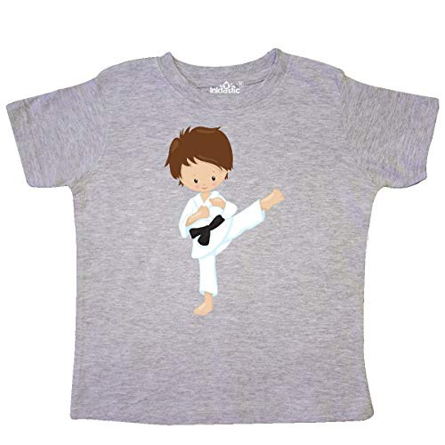 inktastic Cute Boy Brown Hair Karate Toddler T-Shirt 5-6 Heather Grey 39db6