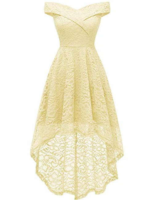 Homrain Womens Floral Lace Cocktail Prom Dress Off Shoulder High Low Homecoming Wedding Party Dress Yellow 3XL