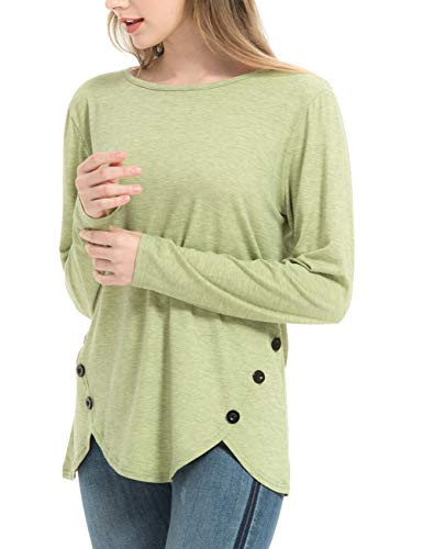 Womens Casual Long Sleeve Tunic Tops Fall Tshirt Blouses Green