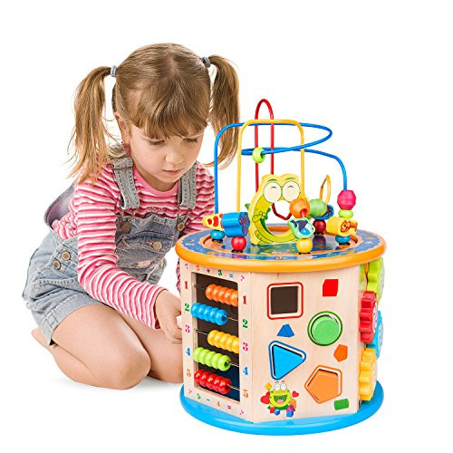 BATTOP 8 in 1 Wooden Activity Cube Bead Maze Multi-purpose Educational Toys for 1 Year Old Boys Girls Kids Activity Center