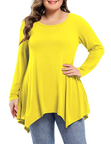 BELAROI Womens Long Sleeve Tunic Tops Plus Size Loose Tunic T Shirt for Leggings-LYellow-
