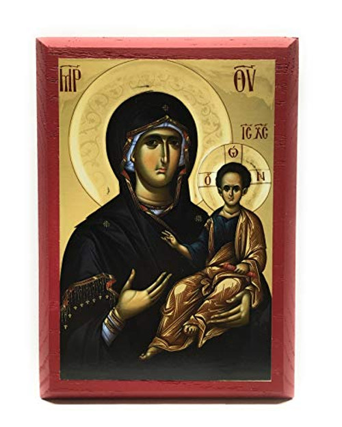 Wooden Byzantine Orthodox Christian Icon Saint Mary/Theotokos/Mother of God Hodegetria 4 inch x 6 inch Oak/Red Wooden Byzantine Orthodox Christian Icon Saint Mary/Theotokos/Mother of God Hodegetria 4 inch x 6 inch Oak/Red