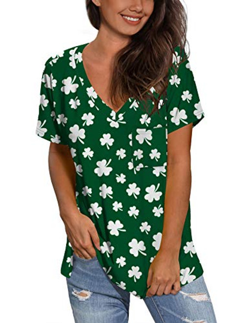 St Pattys Day Shirts for Women Clover Short Sleeve Tops V Neck Summer Green Shirts St Pattys Day Shirts for Women Clover Short Sleeve Tops V Neck Summer Green Shirts